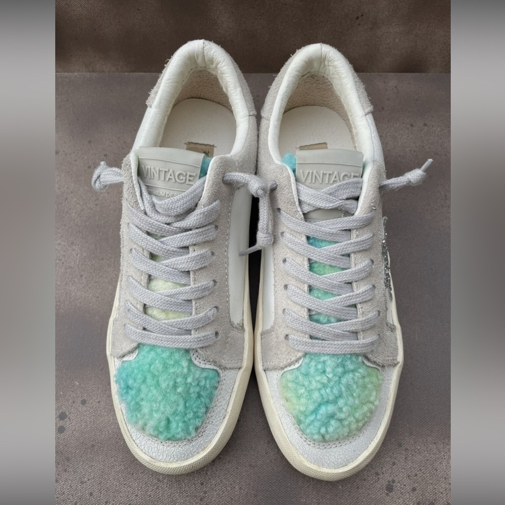 Vintage Havana Zoey Tie Die Plush White and Blue Sneakers Sz 8 - Picture 7 of 13